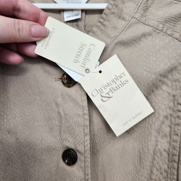 NWT Christopher & Banks Tan Minimalist Button Down Blazer Jacket Women's L - Picture 5 of 10
